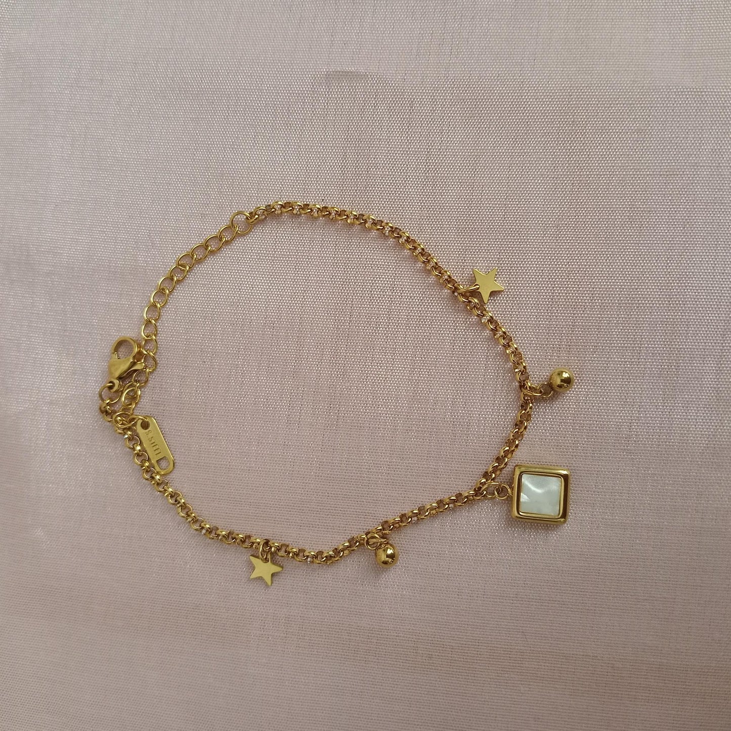 Square Pearl Charm Golden Chain Bracelet bracelet by Blingso
