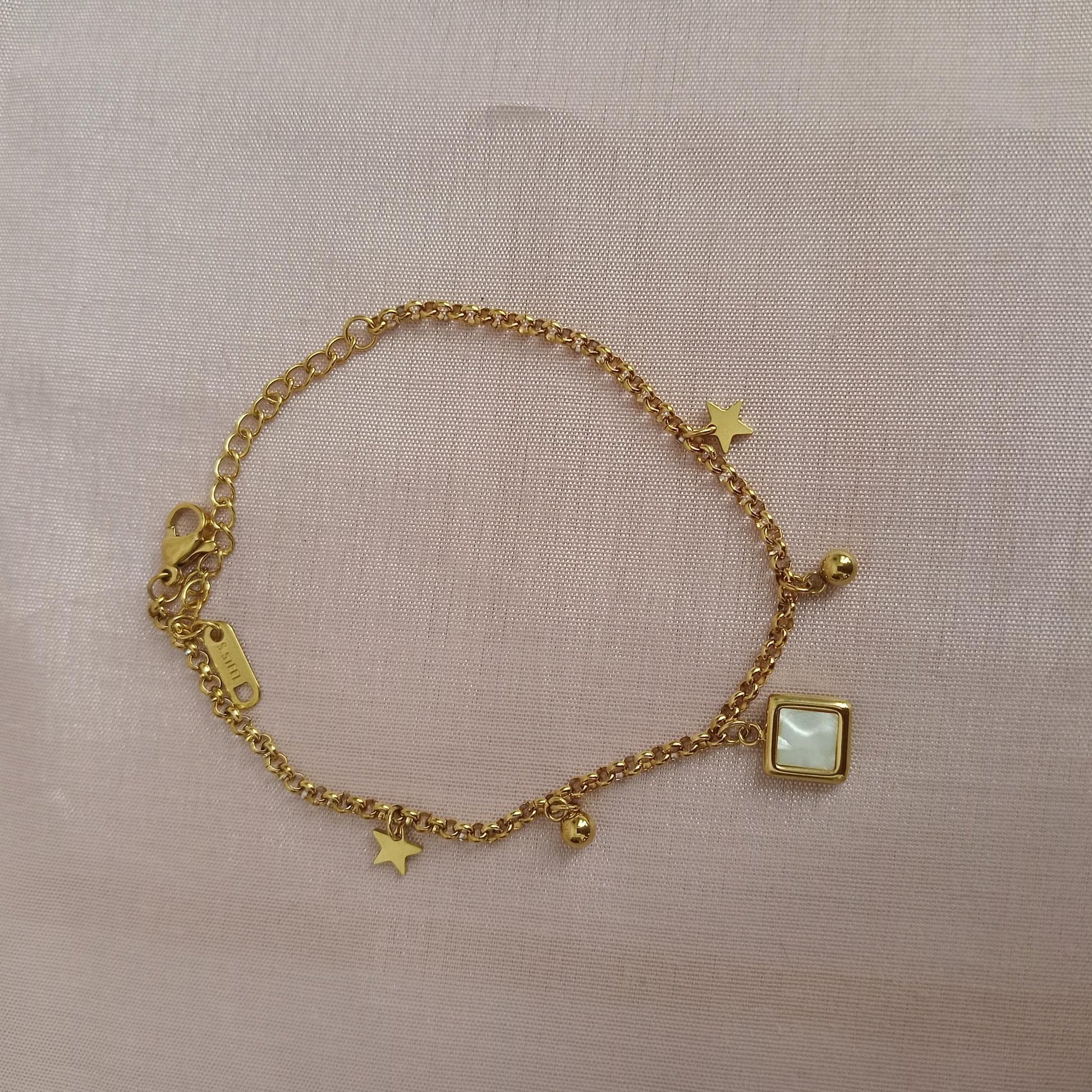 Square Pearl Charm Golden Chain Bracelet bracelet by Blingso