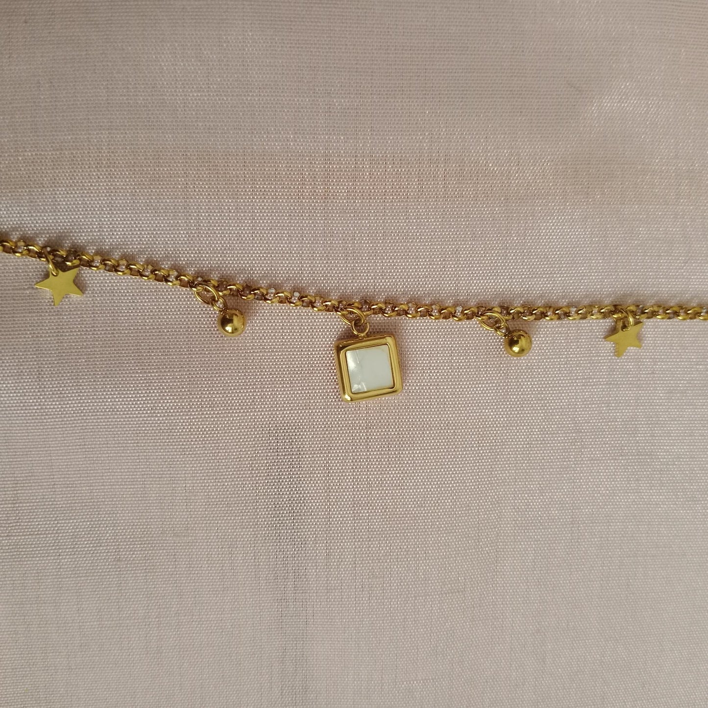 Square Pearl Charm Golden Chain Bracelet bracelet by Blingso