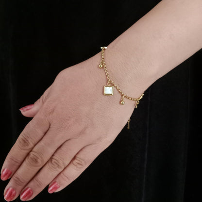 Square Pearl Charm Golden Chain Bracelet bracelet by Blingso