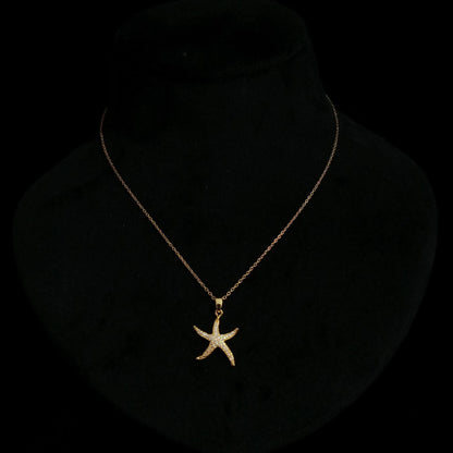 Starfish Crystal Golden Pendant Neckpiece view 2