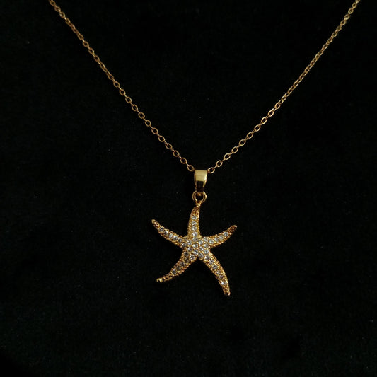 Starfish Crystal Golden Pendant Neckpiece - Starfish