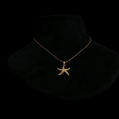 Starfish Crystal Golden Pendant Neckpiece view 3