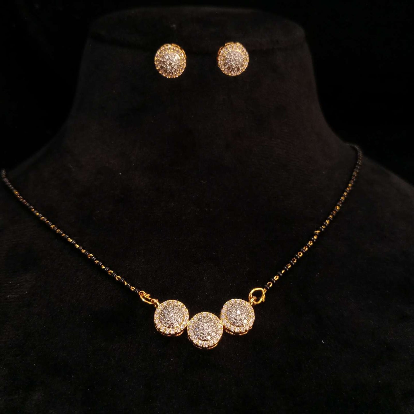 Trinity Glow AD Mangalsutra Set – elegant golden finish closeup