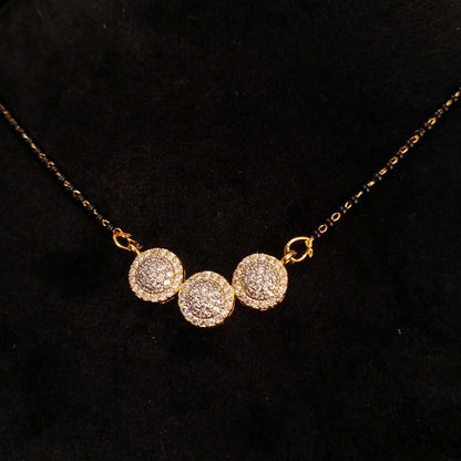 Trinity Glow AD Mangalsutra Set – golden triple disc pendant front