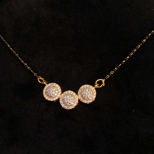 Trinity Glow AD Mangalsutra Set – golden triple disc pendant front