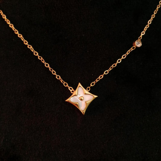 White Floral Enamel Pendant Neckpiece - Floral