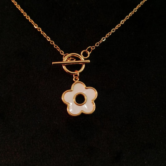 White Flower Toggle Pendant Neckpiece - Flower