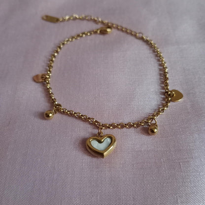 White Heart Charm Golden Chain Bracelet bracelet by Blingso