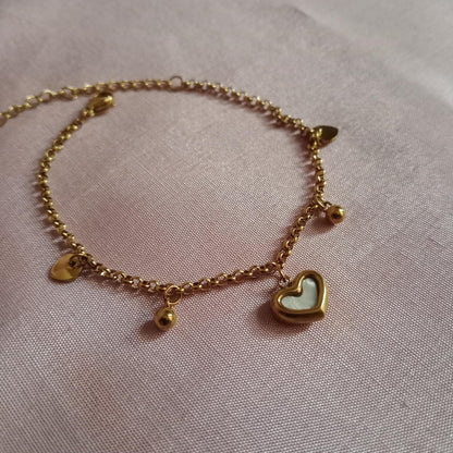 White Heart Charm Golden Chain Bracelet bracelet by Blingso