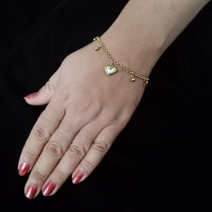 White Heart Charm Golden Chain Bracelet bracelet by Blingso