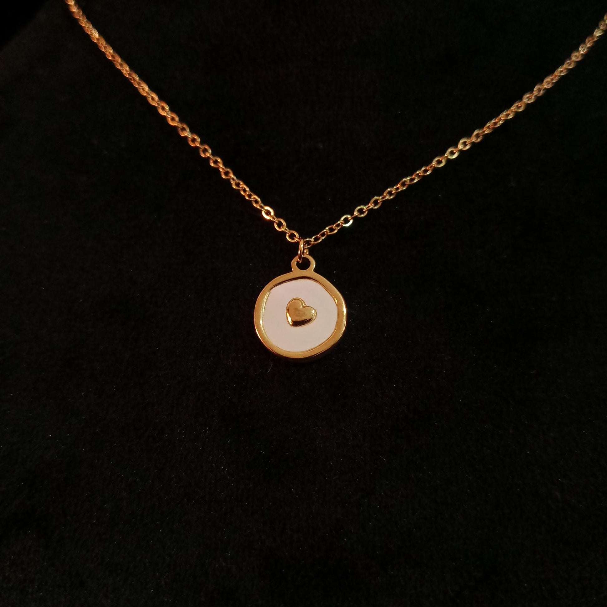 White Heart Disc Enamel Pendant Neckpiece view 3