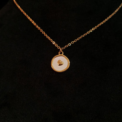 White Heart Disc Enamel Pendant Neckpiece view 3
