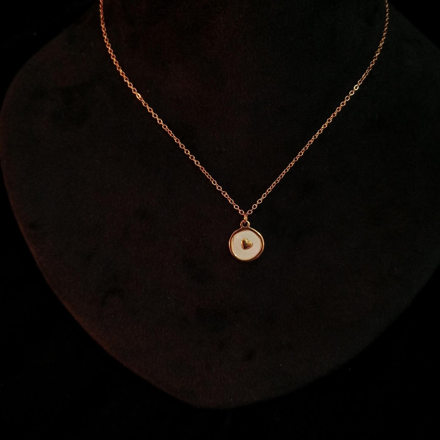 White Heart Disc Enamel Pendant Neckpiece view 2