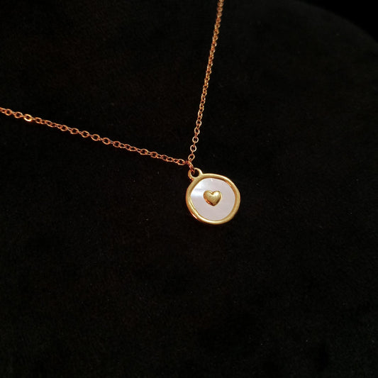 White Heart Disc Enamel Pendant Neckpiece - Heart