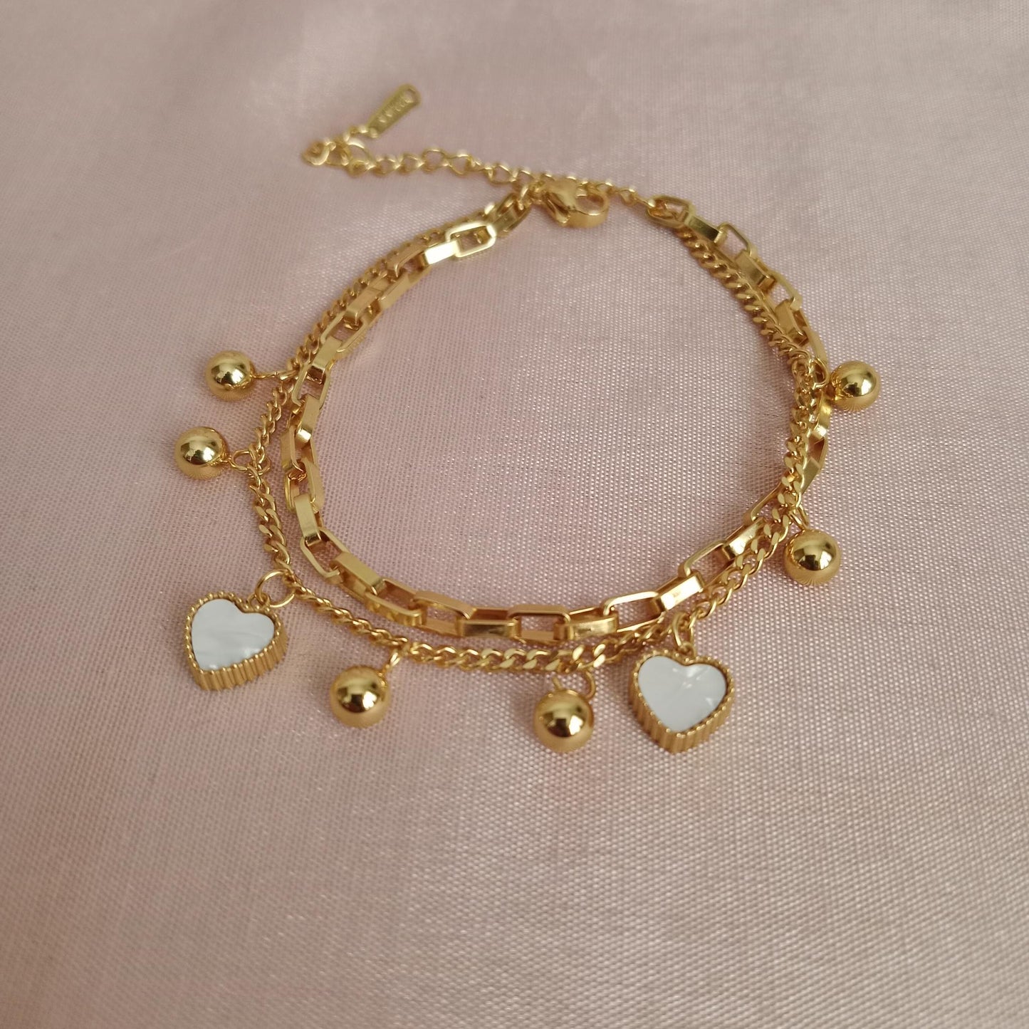 White Heart Layered Charm Chain Bracelet bracelet by Blingso