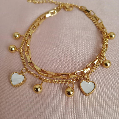 White Heart Layered Charm Chain Bracelet bracelet by Blingso