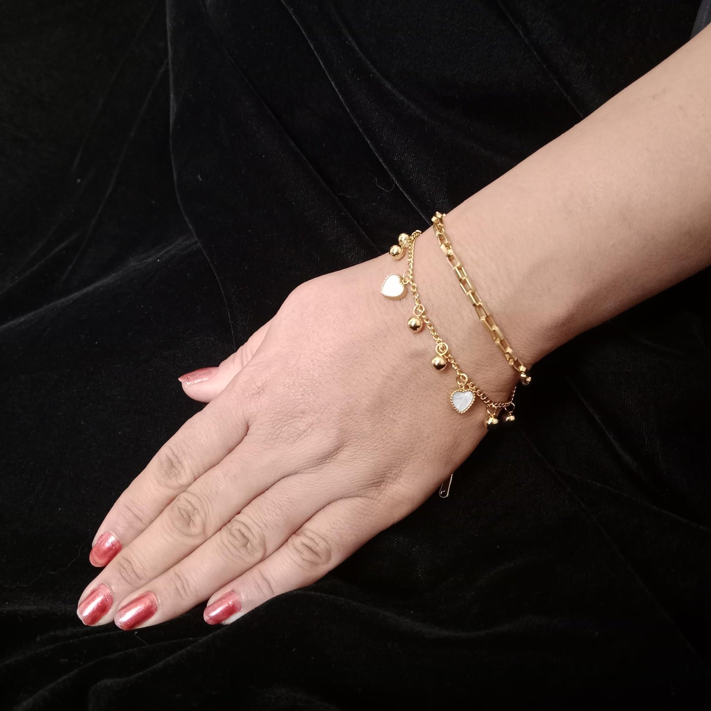 White Heart Layered Charm Chain Bracelet bracelet by Blingso