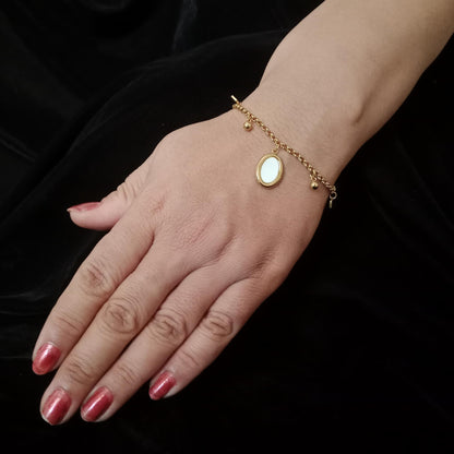White Oval Charm Golden Chain Bracelet bracelet by Blingso