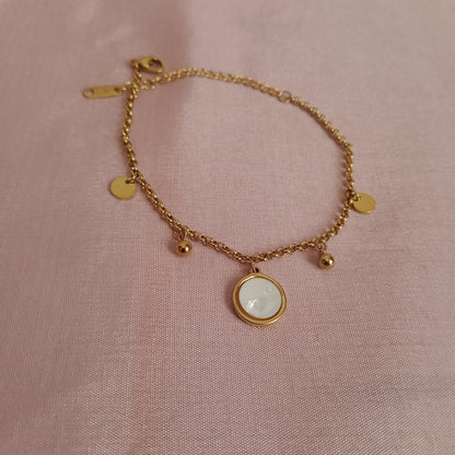 White Round Charm Golden Chain Bracelet bracelet by Blingso