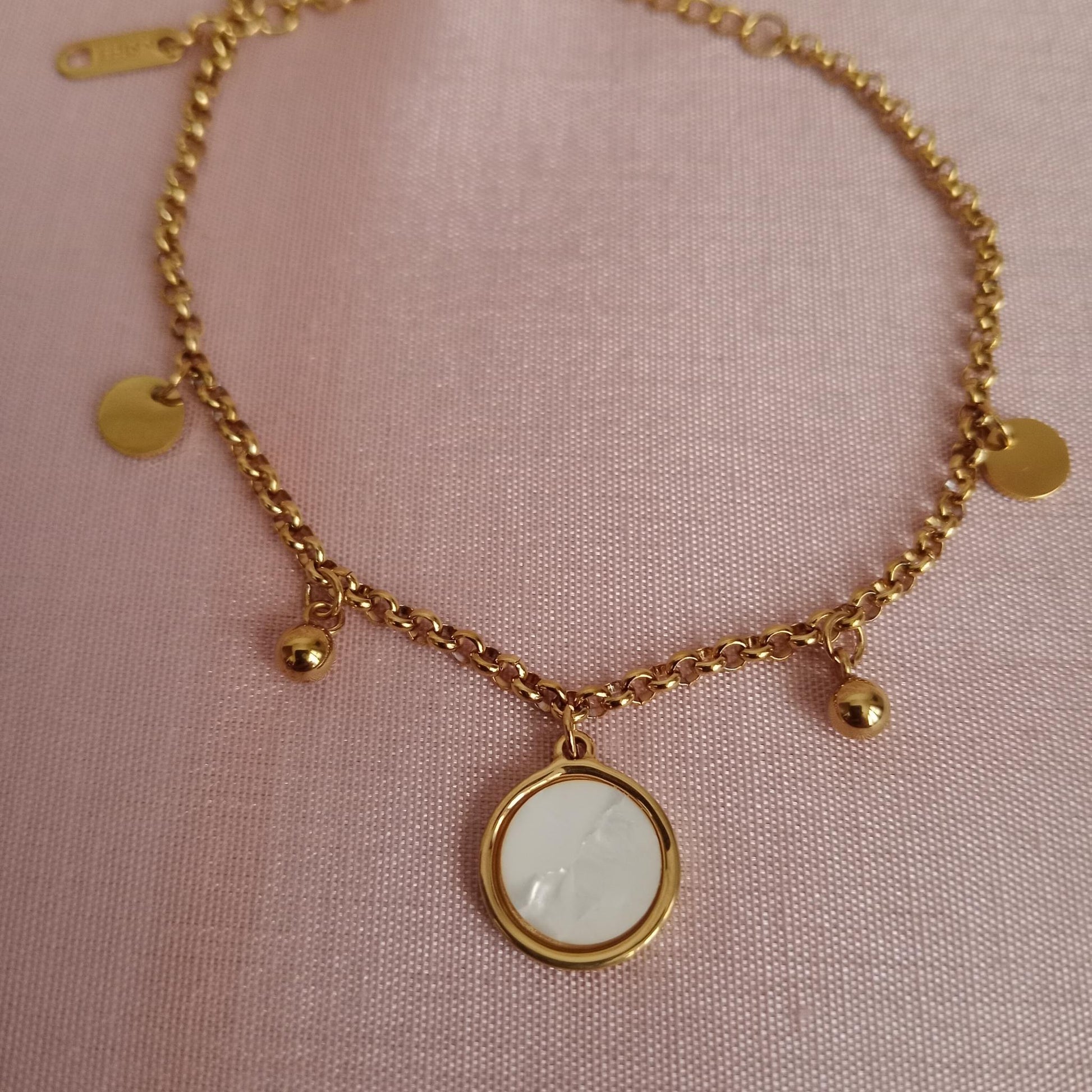 White Round Charm Golden Chain Bracelet bracelet by Blingso