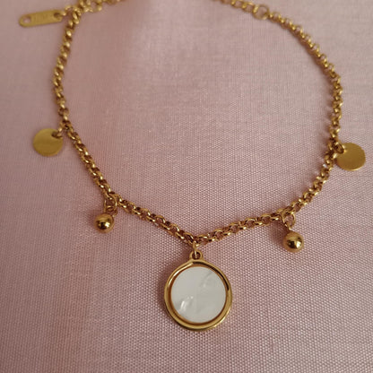 White Round Charm Golden Chain Bracelet bracelet by Blingso