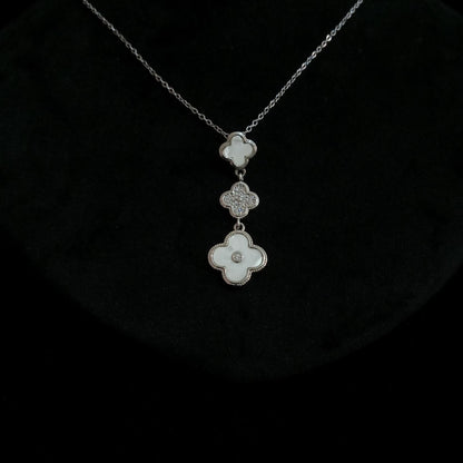 White Triple Floral Silver Pendant Neckpiece view 2