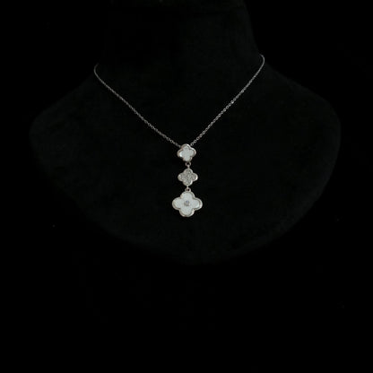 White Triple Floral Silver Pendant Neckpiece view 4