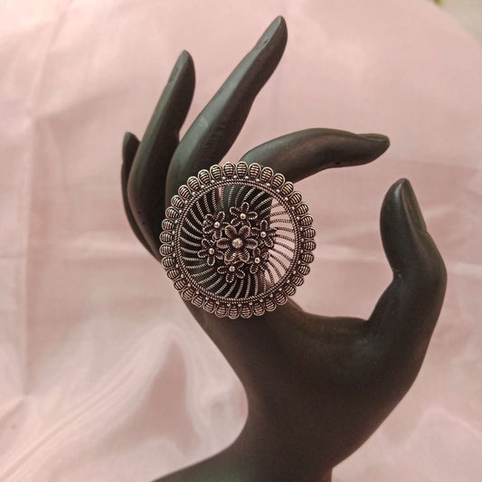 ✨ Oxidized Mandala Adjustable Ring – Boho Statement by Blingso